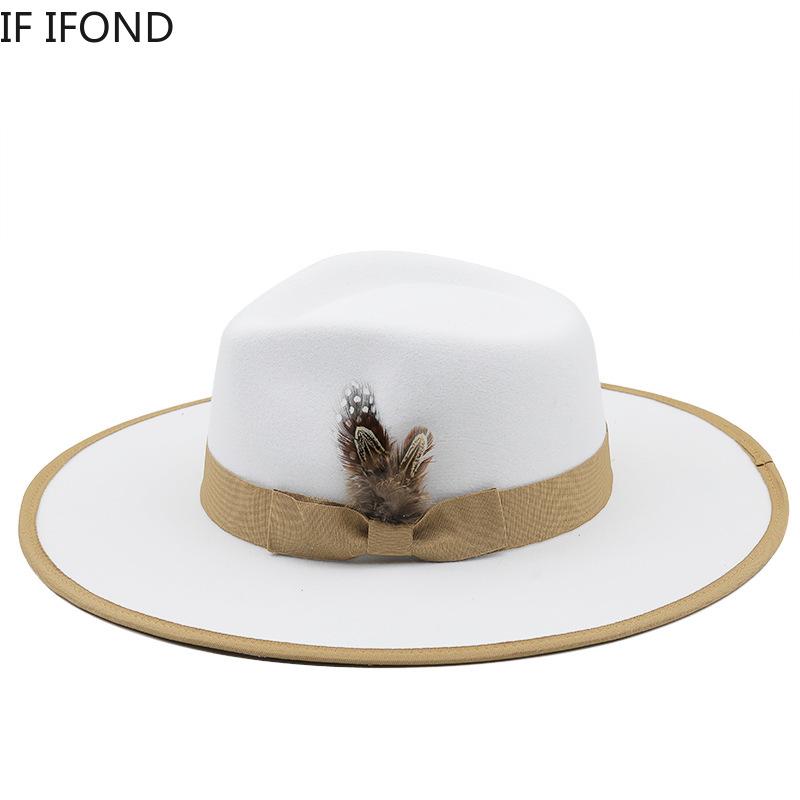 2022 New Feather Band Felt Fedora Hats for Women Wide Brim Men Formal Jazz Hats Panama Church Wedding Dress Hat Chapeu Feminino