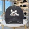 French Bulldog Design Baseball Cap Washed Denim Adjustable Casual Hat Unisex Streetwear