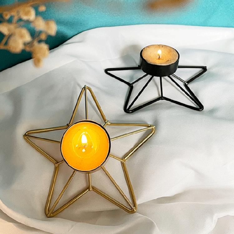 Iron Candlestick Christmas Decoration Candle Holder with Moon Star Designs Metal Tealight Candle Stand for Centerpieces