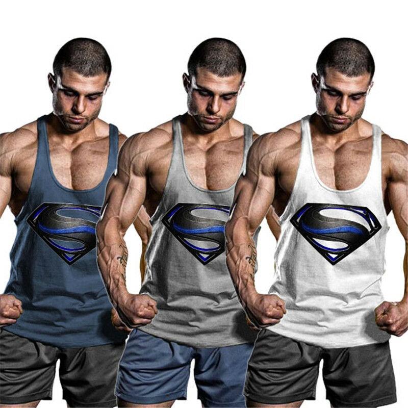 Premium Quality Men Bodybuilding Tank Top Muscle T-shirt With 3d Superman Design