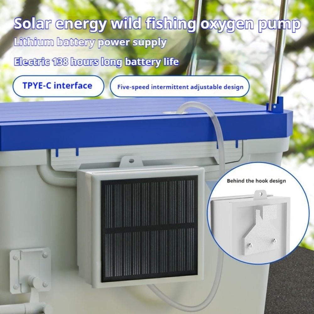 Portable ABS Solar Oxygen Pump USB Charging Five-Speed Fish Oxygen Cabinet Pump Solar Powered Ultra-quiet Oxygen Pump Fish Tank