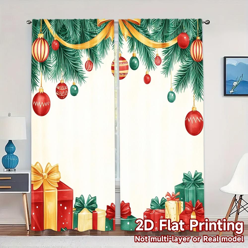 

2pcs,Curtains Christmas Tree Ornaments Gifts_o (3) Popular Creative Curtains 100% Polyester Curtains All Seasons for Bedroom, 52.50×116.00 CM 2pcs