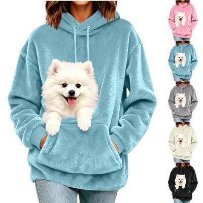 Sudadera con capucha informal de color para mujer, corte holgado, manga larga, con bolsillo grande para mascotas, sudadera sin cierre