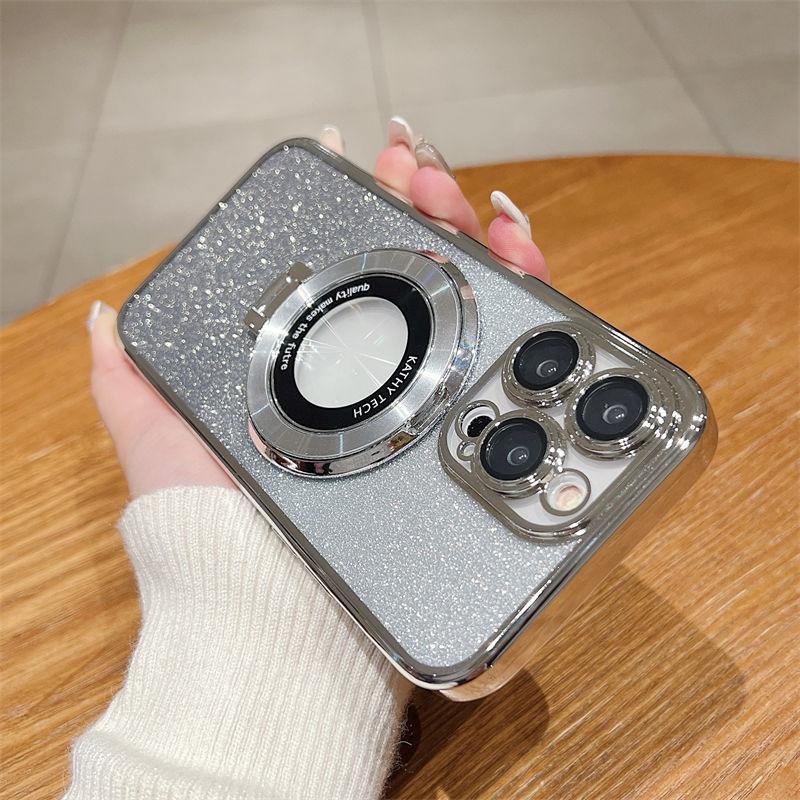 Luxury Gradient Glitter Paper Magnetic Stand Case for iPhone 15 14 13 12 11 Pro Max XS XR 7 8Plus SE 2020 All-inclusive Fall Protection Cases