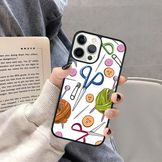 Sewing Scissors Buttons Phone Case Cover for iPhone 17 Air 16 16e 15 13 14 11 12 Pro Max Plus  coque fundas Shell