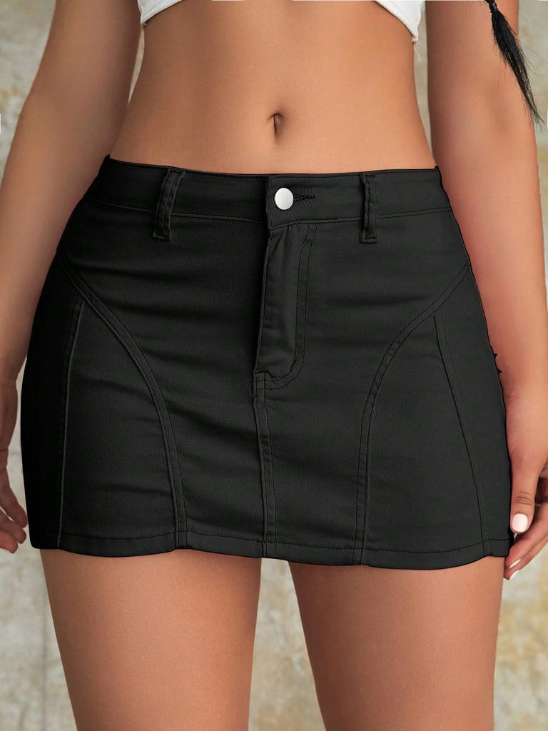 Rose Beauty A WomenY2K Street Solid Seam Detail Stretchy High Waist Denim Mini Skirt Casual Slimming Jeans Skirts