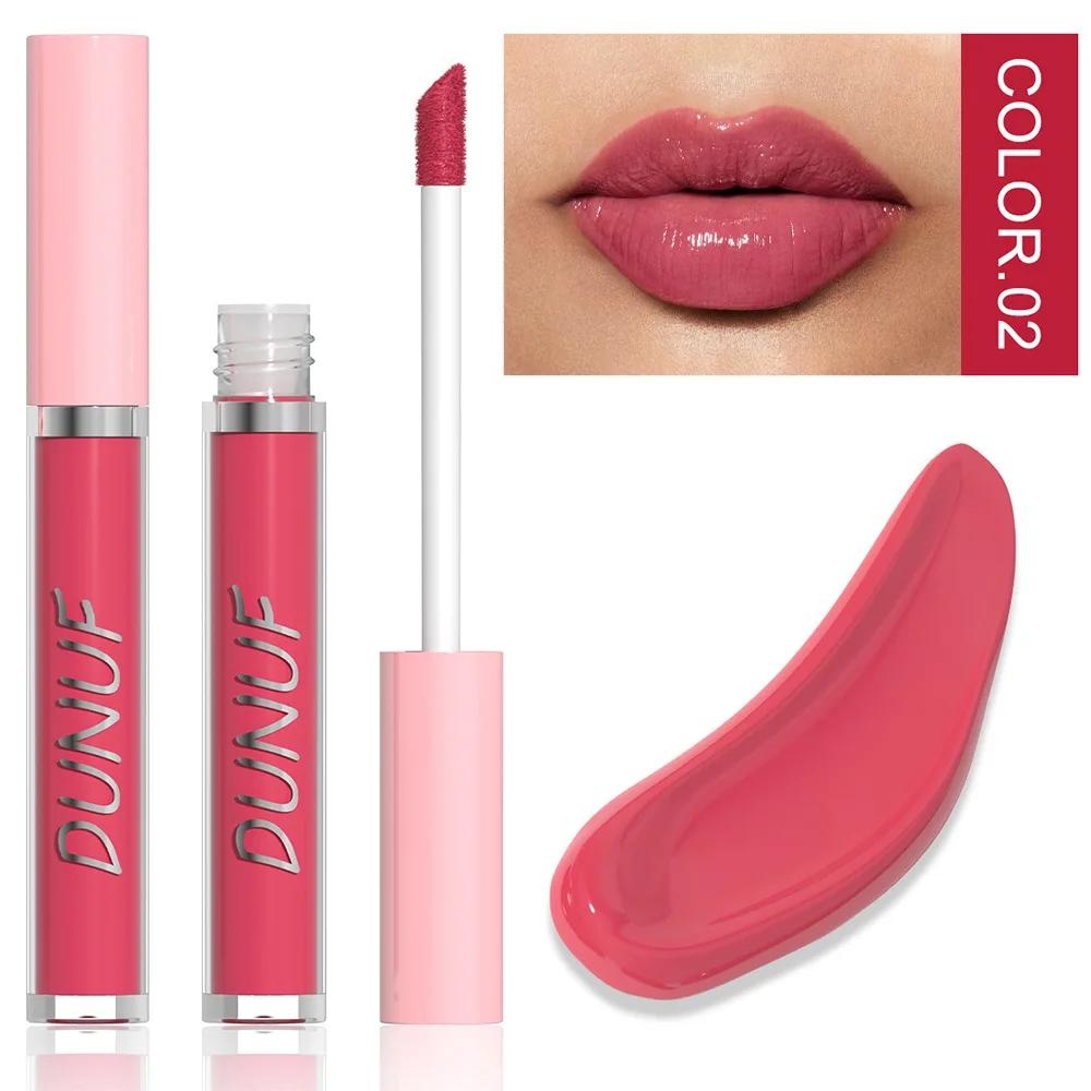 DUNUF Water Light Lip Glaze Mirror Glass Nude Pink Brown 16 Colors Highly Pigmented Lip Gloss Hydrating Sexy Red Lipstick Makeup