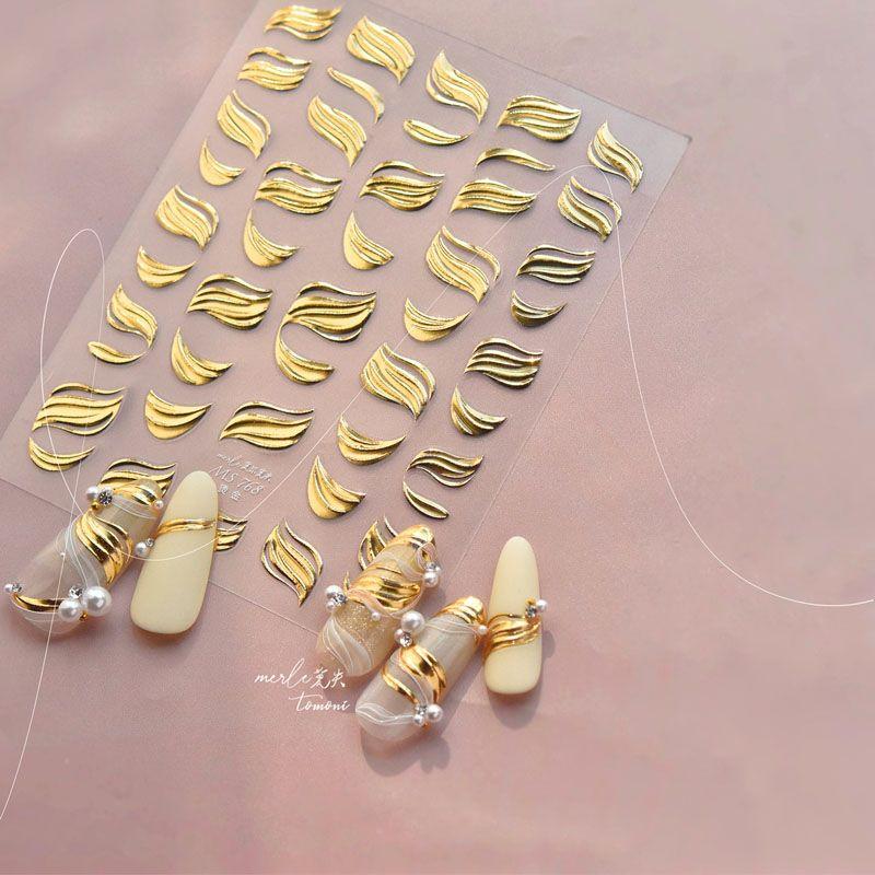 

Golden Ribbon Nail Sticker Relief 3D New Arrival Adhesive Japanese Online Celebrity Ins Large Ribbon Nail Sticker Decoration Golden streamer 768((Bronzing))