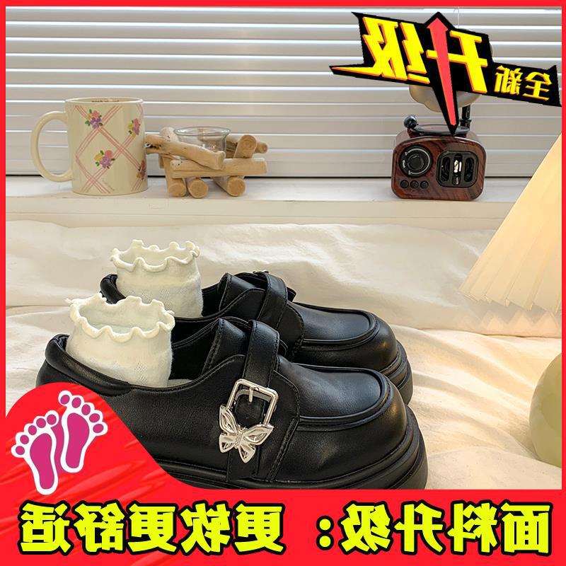 British style small leather shoes women's loafers single shoes thick heel platform spring and autumn fashion round head new height-increasing Japa