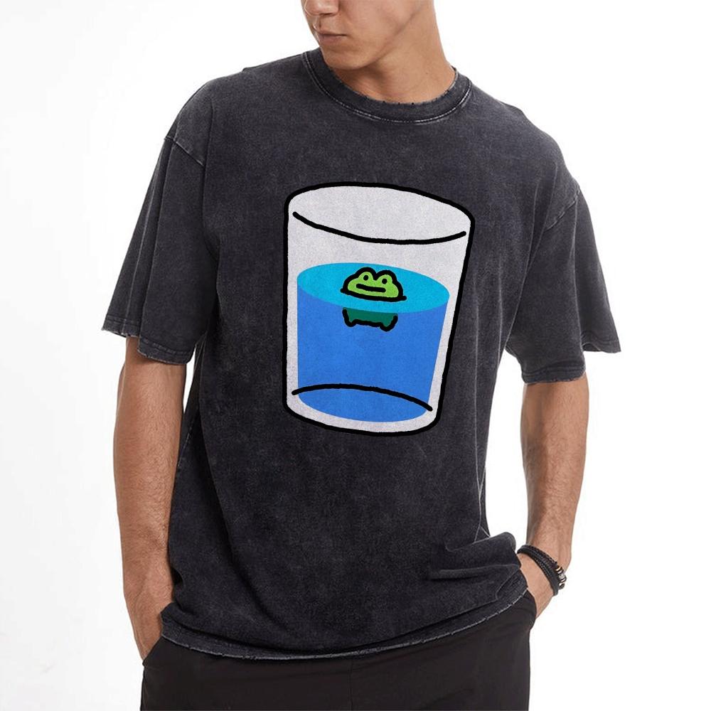 Funny Style Cartoon Water Cup Print Women's T-Shirt Loose Wash Oversized Short Sleeve Summer Basic Jianye Retro Top