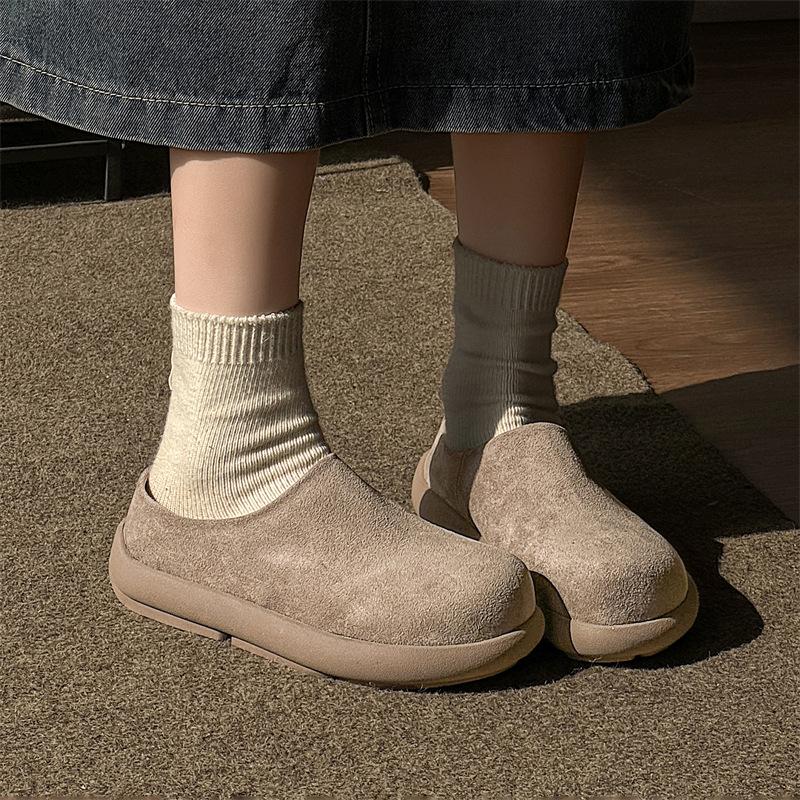 Thick-soled Heightening Boken Shoes Autumn and Winter 2024 Lazy Bag Head Half Slippers Outer Wear Warm One Pedal 35225-J
