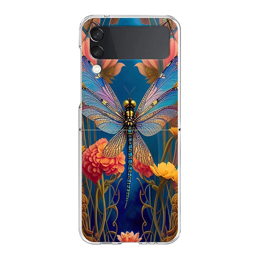 

Phone Cover For Samsung Galaxy Z Flip 6 5 4 Case Transparent For Samsung Z Flip 3 Hard PC Foldable Shell Dragonfly Capas Bags Z Flip 3