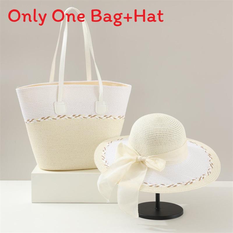 

Summer Straw Hat And Bag Set With Large Brim For Beach Travel And Sun Protection білий