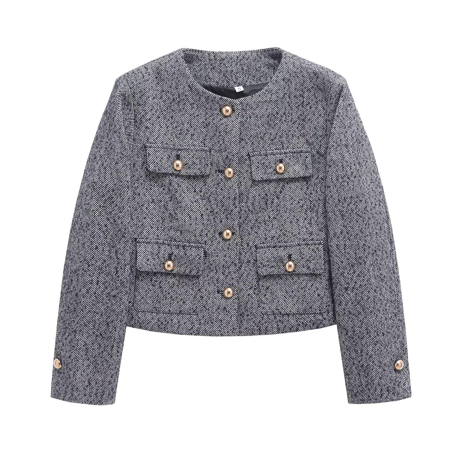 

Spring 2025 Women s Versatile Knit Jacket with Textured Design Small