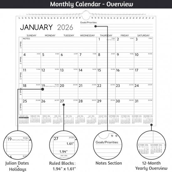 2026-2027 Wall Calendar – 2 Year Calendar 2026-2027, 14.57 X 11.42 In, Jan 2026 - Dec 2027, 2026 Calendar 24 Months, Monthly Calendar 2026, with