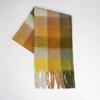Autumn and winter European and American color matching AC imitation cashmere thick fringed scarf rainbow plaid mohair warm female student plus