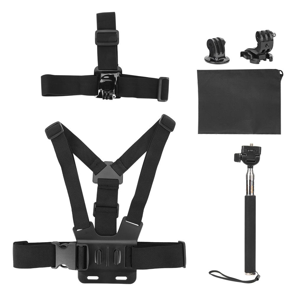 5 in 1 Universal Action Camera Accessories Kit for Gopro Sports Cameras Head Strap Mount Chest Harness Selfie Stick
