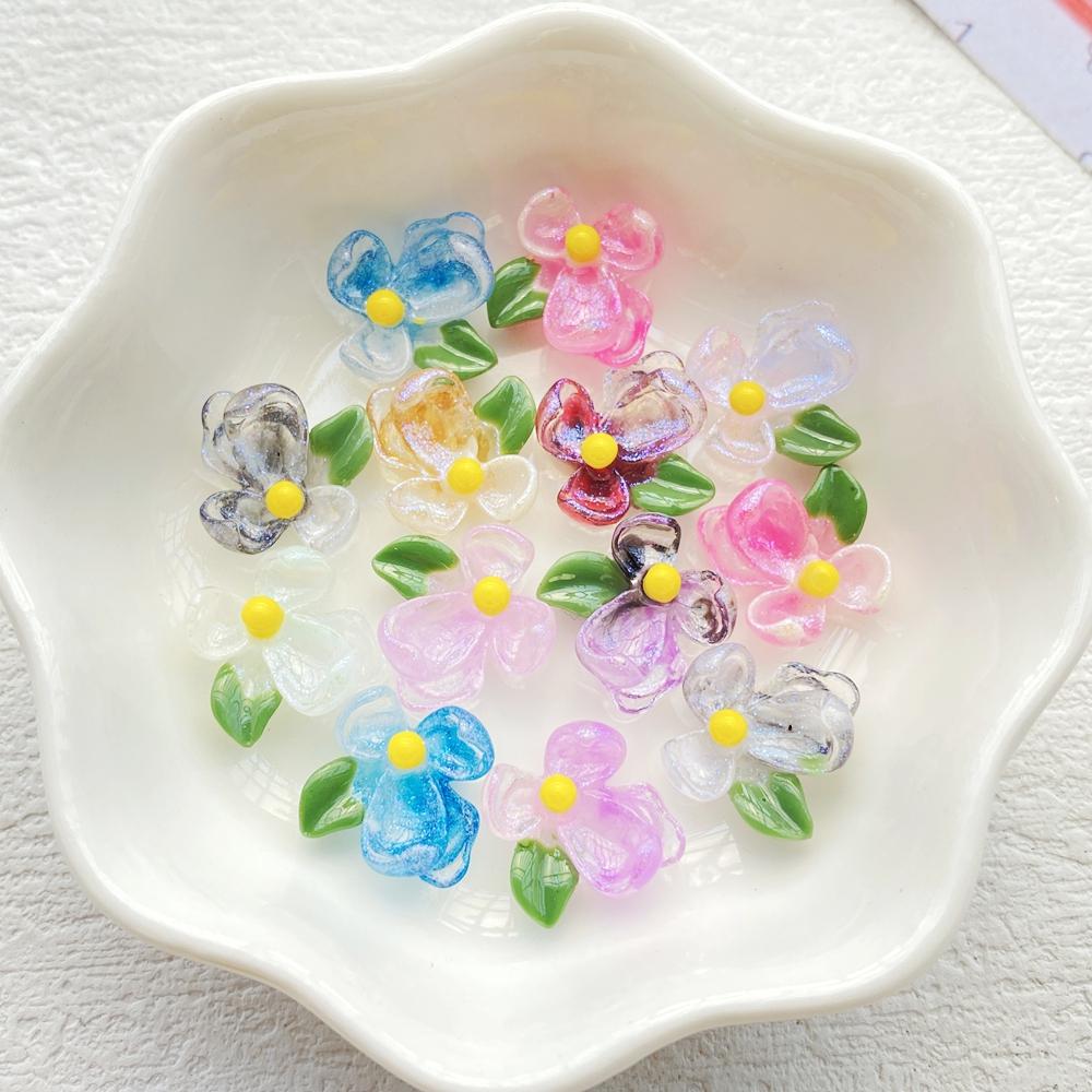 50Pcs Cute Cartoon Mini Colorful and Shiny Flowers Nail Art Resin Designer Charms DIY Craft For Nail 3D Decorations Jewelry