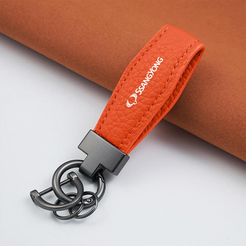 Leather metal buckle car key chain for Ssangyong Actyon Rexton Korando Rodius Kyron Tivoli Musso XLV Stavic Turismo Accessories