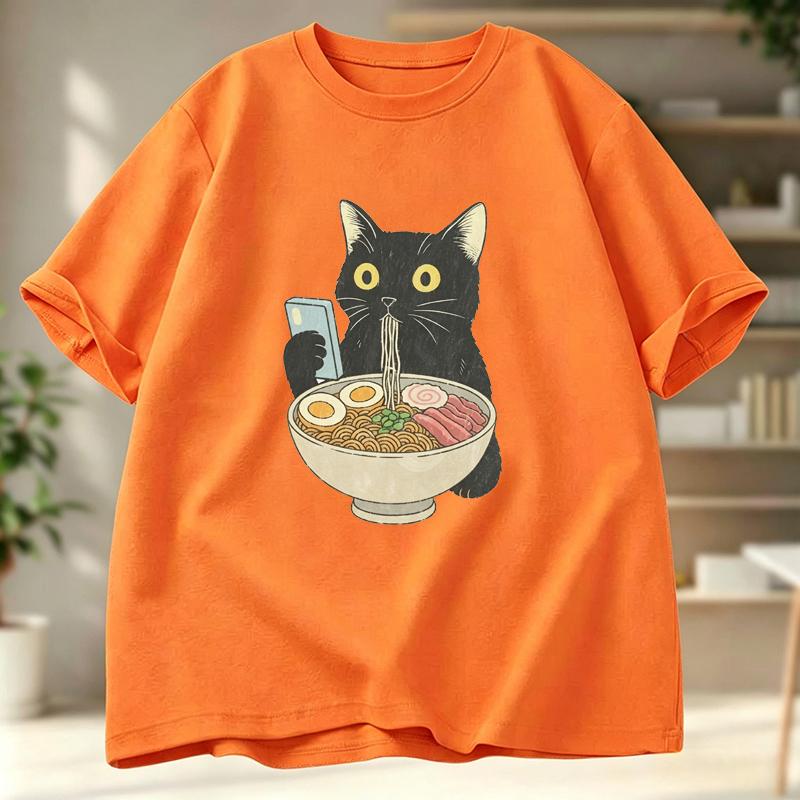 Cat Eating Raunisex Funny Shirtgraphic Tee For Cat Loversvintage Topscool Casual Cat Print Tshirtsfashion Tee Tshirts Tops