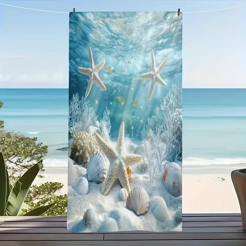 Zomer Zee Zeester Schelp Print Strandlaken Schattig Koraal Ontwerp Extra Groot Handdoek Sneldrogend Zandvrij Absorberend Stranddeken