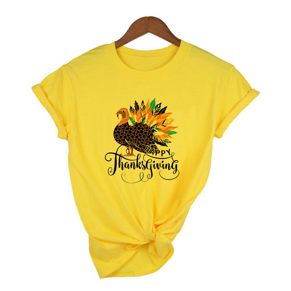 Happy Thanksgiving Print Women T Shirt Thanksgiving Day Turkey Graphic Tees Female Casual Short Sleeve Festival 2XL