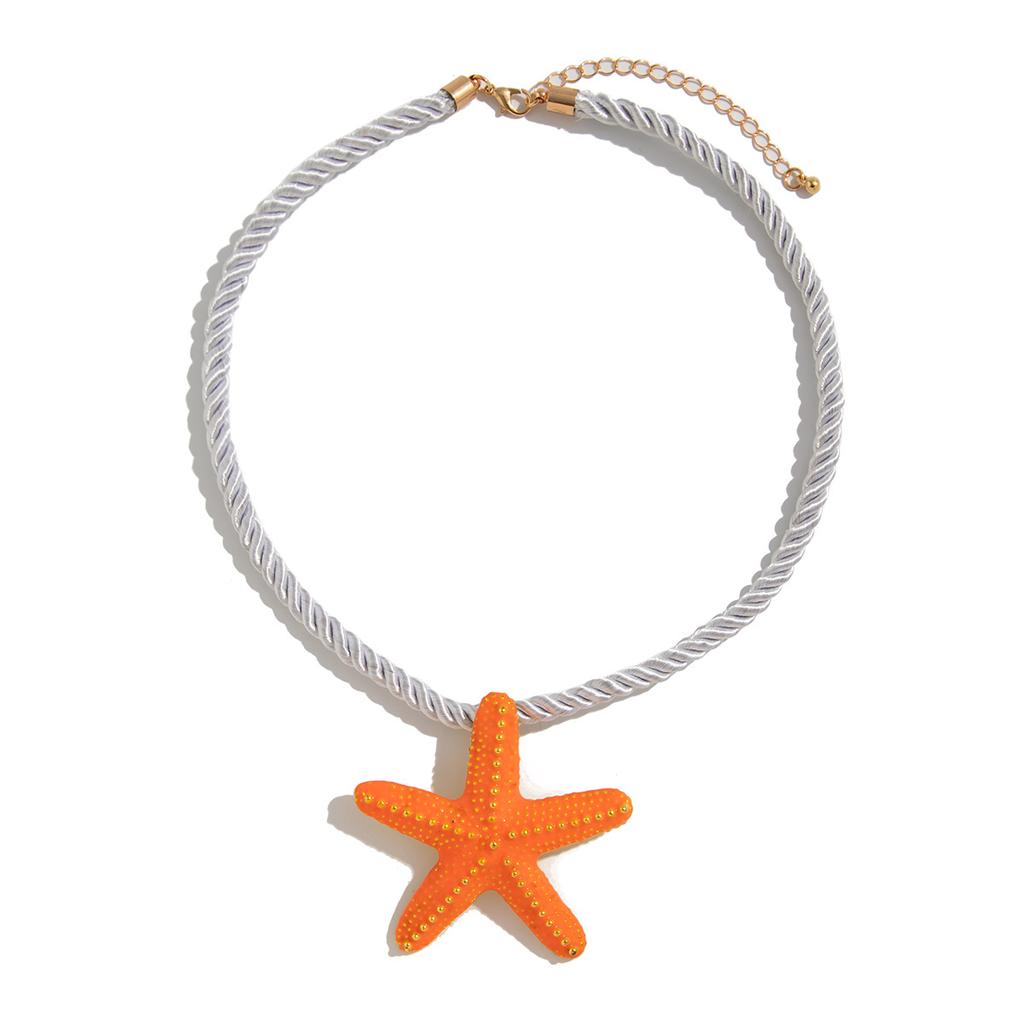 Holiday Style Metal Color Starfish Pendant Necklace Female, Beach Personality Star Thick Rope Necklace