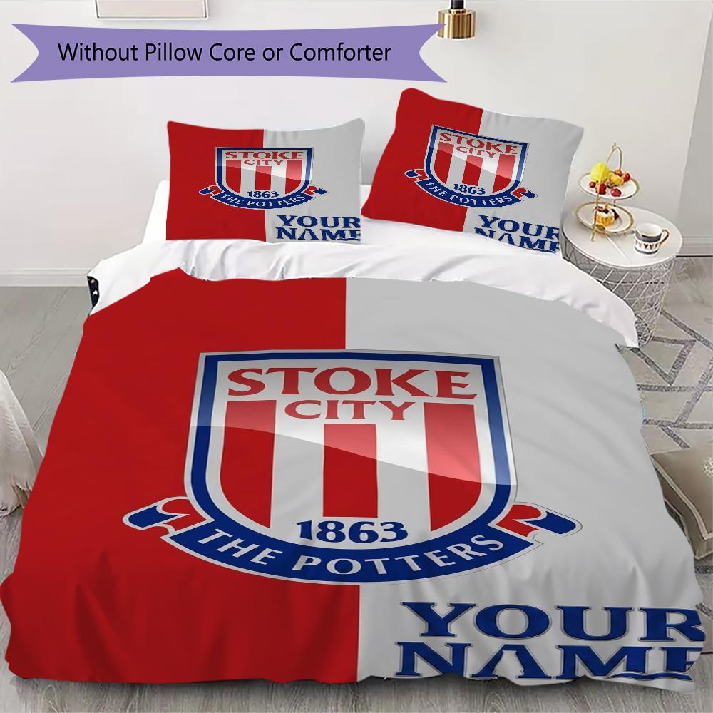 Custom Name Stoke City FC Bedding,Quilt Set Quilt Cover Pillowcase Home Birthday Gift(1 * Duvet Cover + 2 * Pillowcase, Without Core)_xia