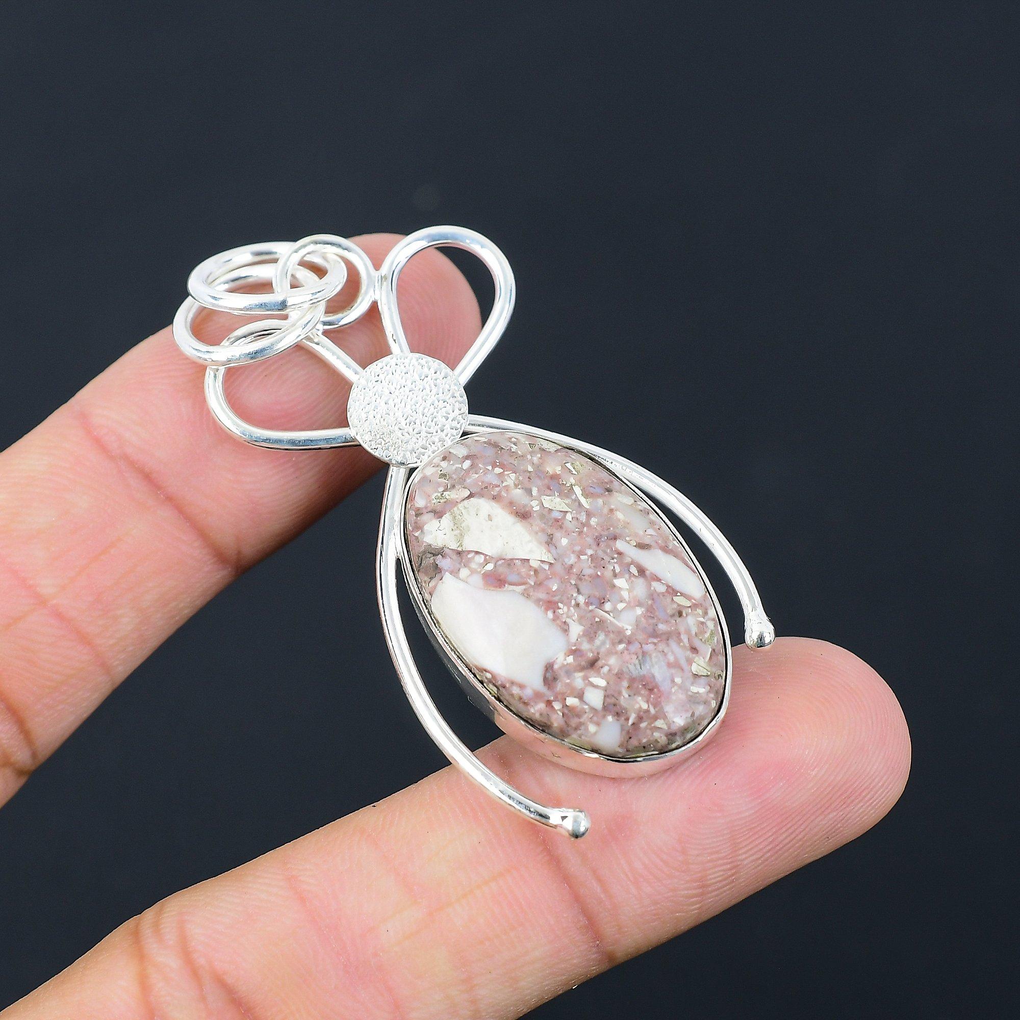 Easter Sale 925 Sterling Silver Red Brecciated Mookaite Stone Pendant Jewelry