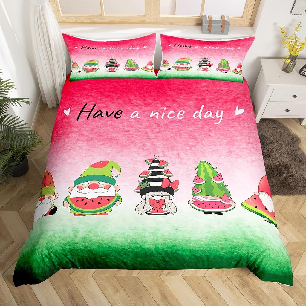 Watermelon Duvet Cover Set Kids Girls Delicious Fruit Print Bedding Set Pink Watermelon Pattern Room Decor Comforter Cover Sets