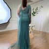 High-end one-shoulder long-sleeved fish-tail split-ended long dress light luxury temperament celebrity banquet hosting dress LA11918