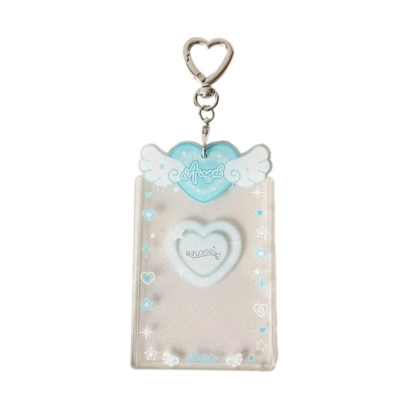 Glitter Angel Wing Photocard Holder Keychain Acrylic Card Holder Girls Card Holder Student Card Protector синий