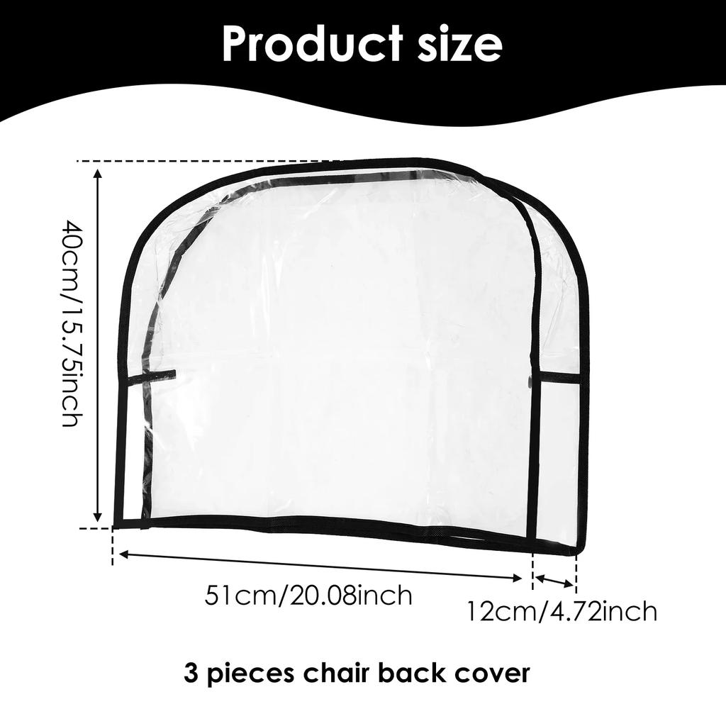 3Pcs PVC Clear Chair Back Covers Waterproof Salon Chair Protectors Covers Soft Chair Back Cover for Standard Salon&Office Chairs