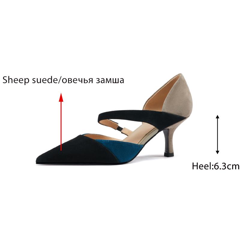 Fashion Sheep Suede Slip-On Women Shoes Elastic Band Mixed Colors Shallow Pumps Pointed Toe Thin Heels Handmade Shoes Women Size 34-39