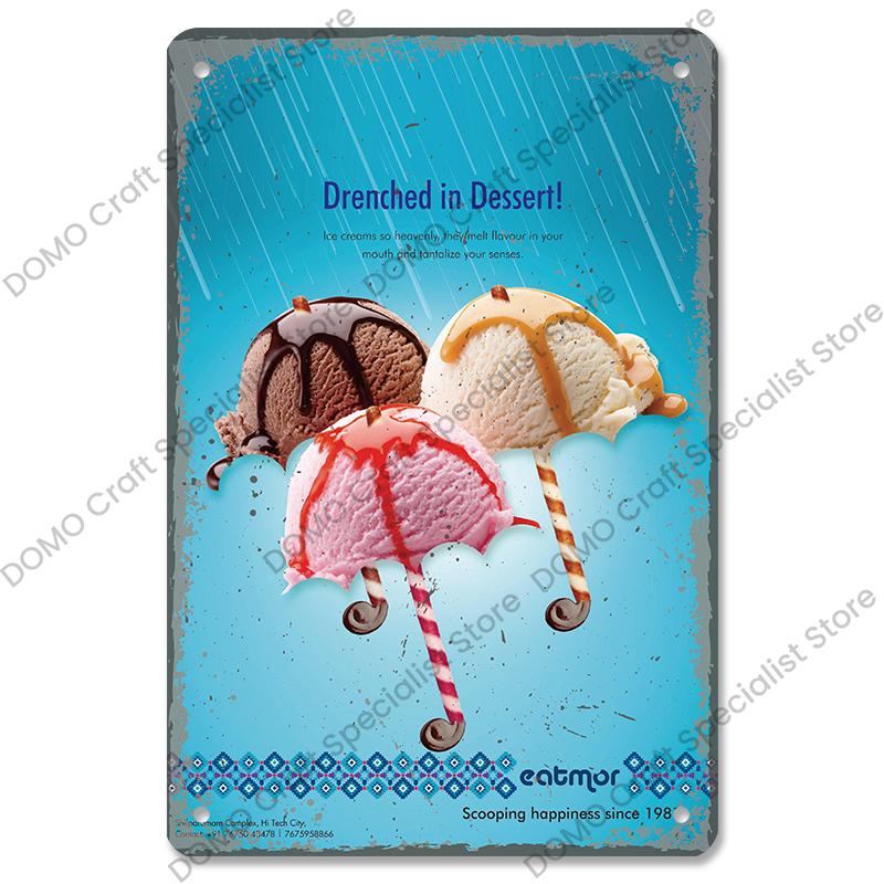 Summer Dessert Poster Vintage Metal Sign Ice Cream Cone Charlotte Metal Tin Plate Wall Decor for Cafe Shop Kitchen Living Room