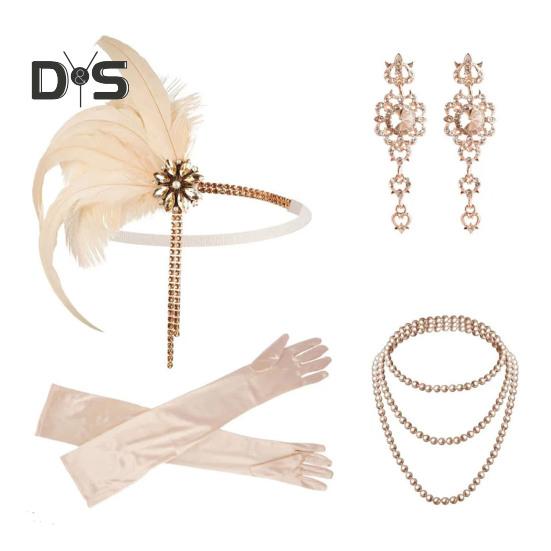 Sada šperků 20. léta Čelenka Rukavice Náušnice Set Třpytivé náušnice Pokrývka hlavy se sekvinami Korálky Doplňky pro hraní rolí