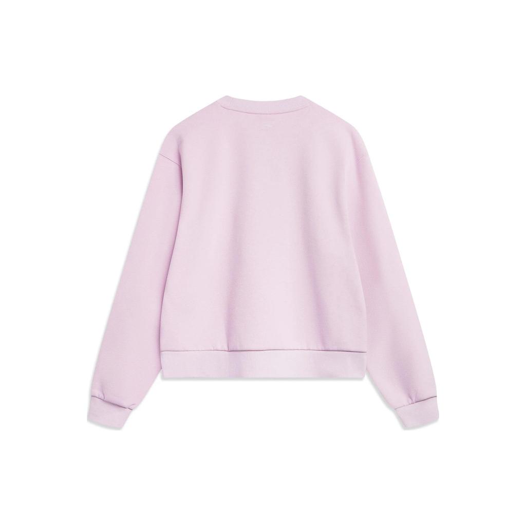Li Ning Sports Lifestyle Series Letter Print Fleece Warm Loose Pullover Sweatshirt Women Sweatshirt Lotus-Pink Purple AWDT816-5