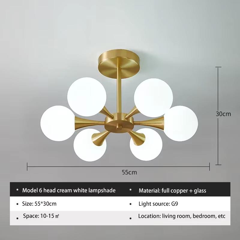 Minimalist Luxury Copper LED Ceiling Chandelier Nordic White Glass Ball Ceiling Lamps Living Dining Room Bedroom Light Fixture