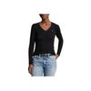 Polo Ralph Lauren SS23 Solid Logo Embroidered V-Neck Knit Sweater Women sweater Black WMPOSWENC020652-001