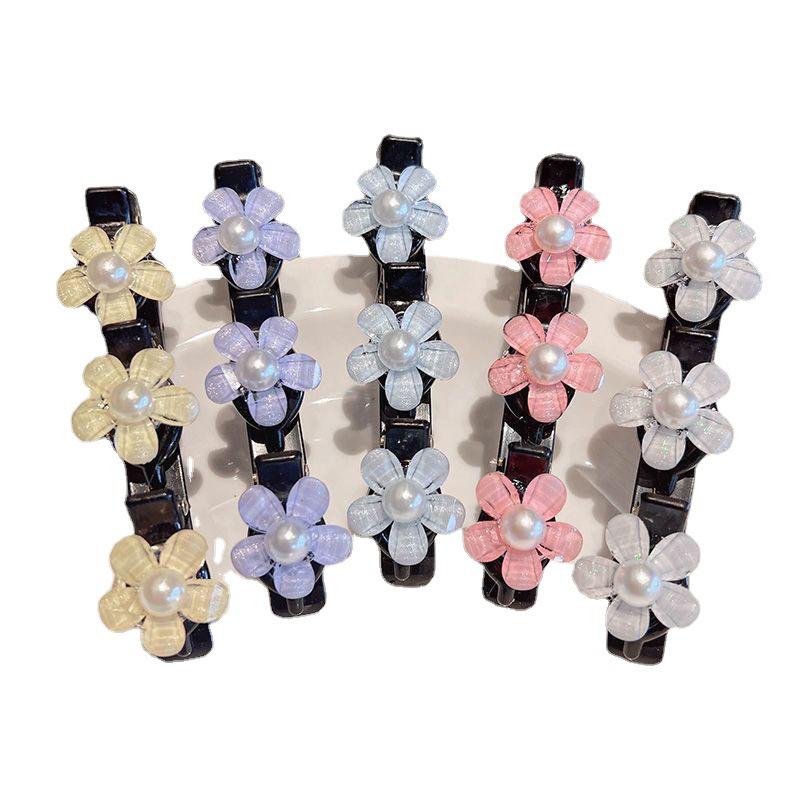 Flower Sparkling  Butterfly Braided Hair Clips Four-Leaf Clover Chopped Hairpin Duckbill Claw With 3 Small Hair Barrettes