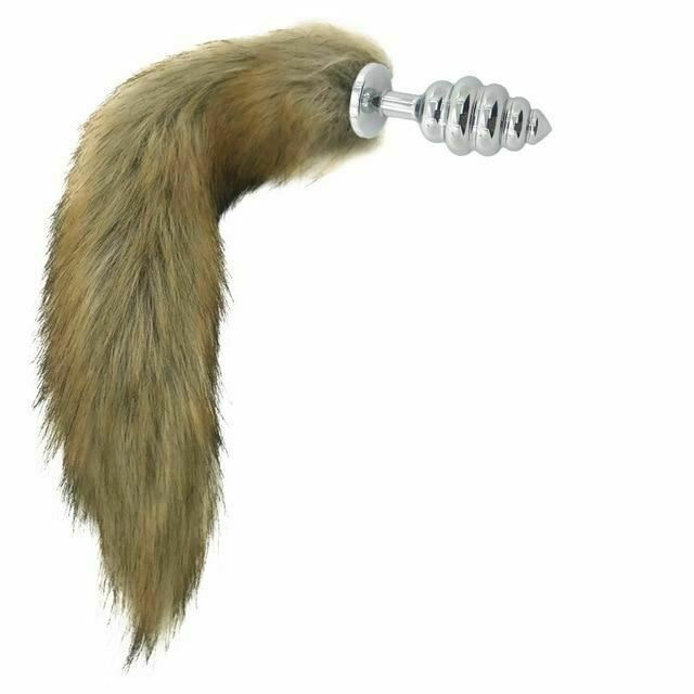 Brown Fox Tail Stainless Steel Anal Butt Plug Pet Play  Butt Plug Tails