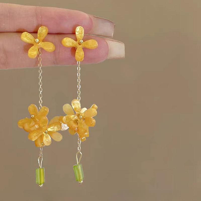 

Французские креативные серьги с длинными кисточками и желтыми цветами, геометрические вечерние серьги, женские украшения