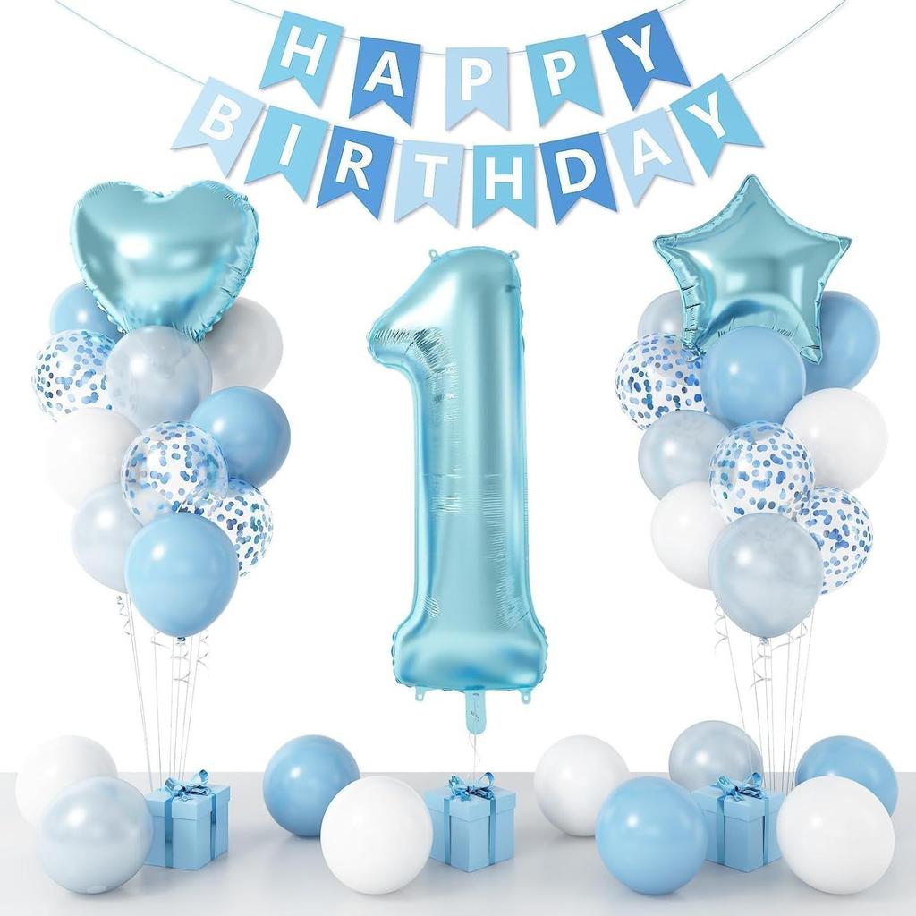 Boy And Girl One Year Old 40 Inch Aluminum Film Digital Birthday Balloon Set Latex Balloon Fishtail Flag Background Decoration