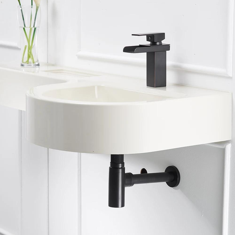 Luxus Flaschensiphon Messing Rund Siphon Silber Gebürstete Bronze Schwarz P-Siphon Badezimmer Waschtisch Rohr Abfluss Mit Pop-Up Ablauf 6920
