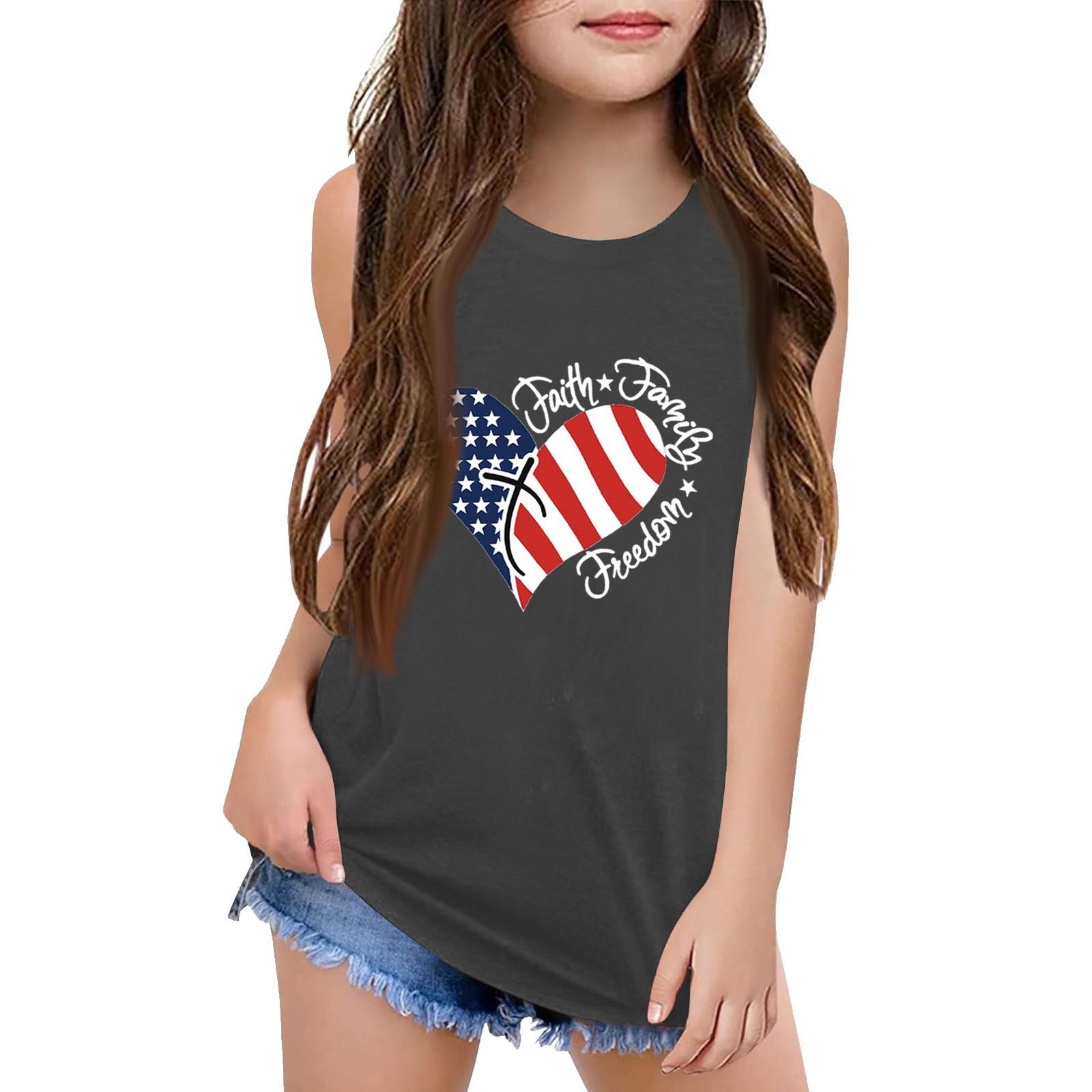 

Девочки Дети Лето Круглый вырез Без рукавов Рубашки Майки 160 красный