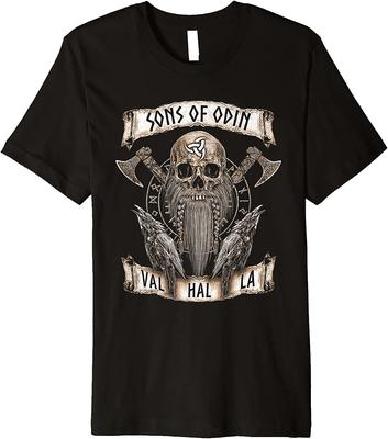 Fils d'Odin Vi viking Barbe Crâne Valhalla Hugin Minin Rune T-shirt. T-shirt à manches courtes et col rond pour hommes, en coton de qualité supérieure, nouveau S-3XL