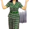 Damen 2025 Sommer Karoprint Anzug: Lockeres, Schlankmachendes, Altersreduzierendes Zweiteiler-Set mit Temperamentvollem Oberteil & Weitbeiniger Hose.