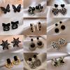 Silver Needle Black Crystal Geometric Stud Earrings Niche Versatile Earrings Fashion Temperament Light Luxury High-end Earrings Wholesale