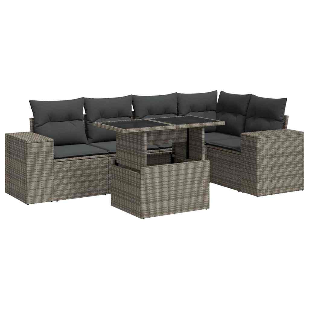 Vidaxl 6-Cz. Garden Furniture Set With Cushions, Grey, Poly Rattan