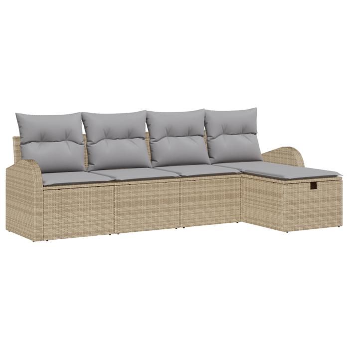 Ensemble de sofa de jardin 5 pièces avec coussins Beige Poly Rattan, Sofa de jardin 2 places avec rangement et coussins 3360391